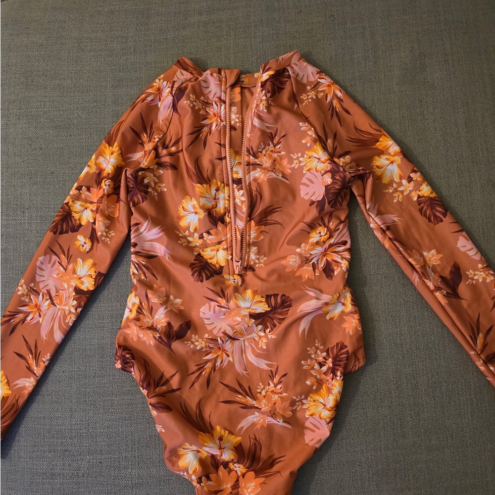 Art Class Tropical Floral One Piece - Orange and Brown